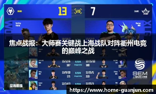 焦点战报：大师赛关键战上海战队对阵衢州电竞的巅峰之战